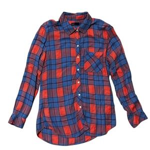 Gap Mens Plaid Button Down Shirt Red Blue Long Sleeve Rayon Small